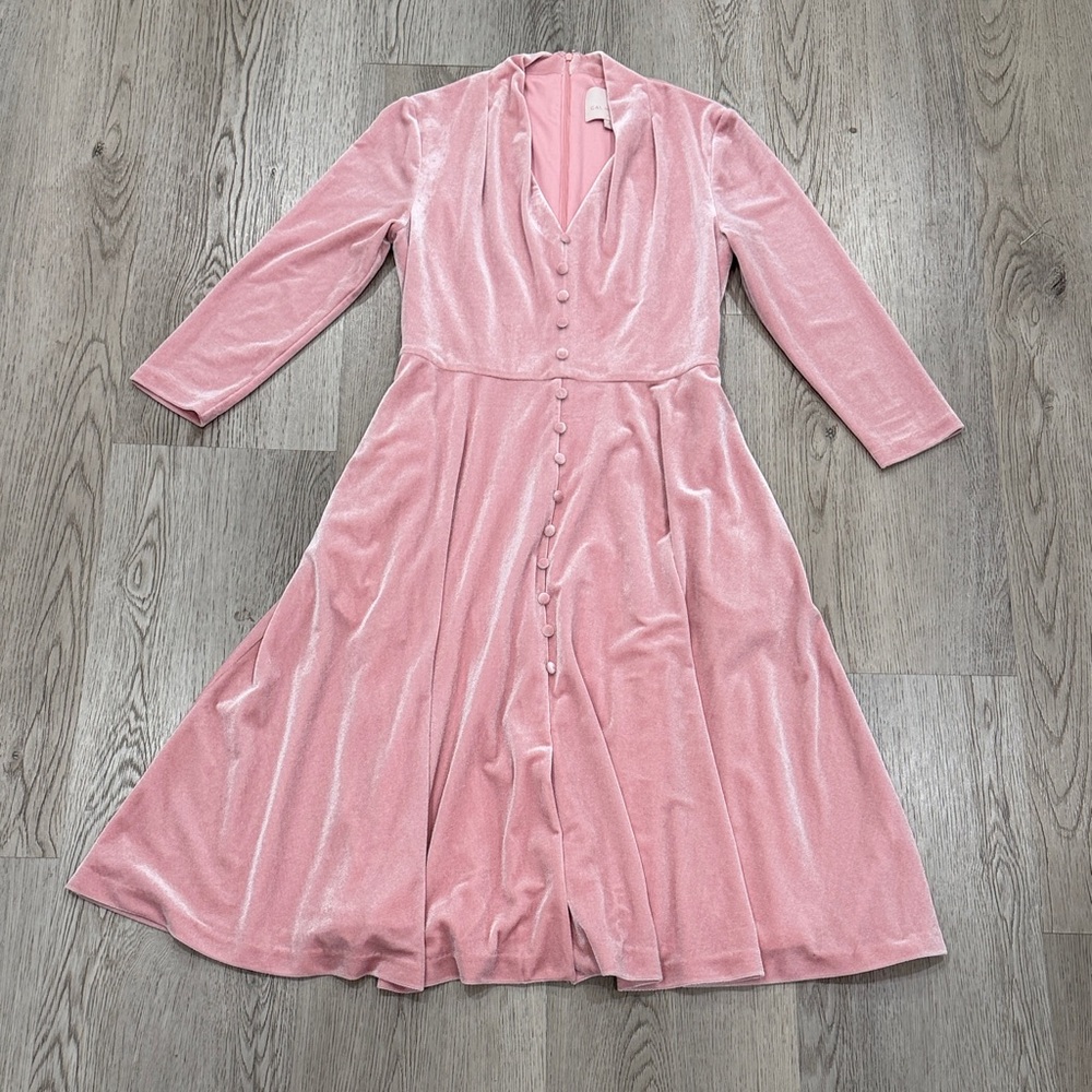Gal meets glam Blush Pink Velvet Button-Front Midi Dress